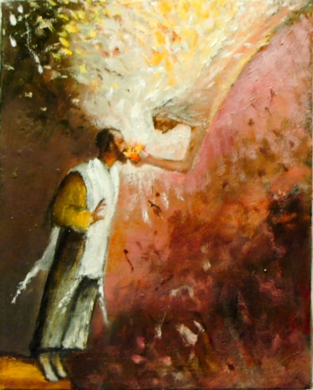 A painting of a person blowing a candle

Description automatically generated